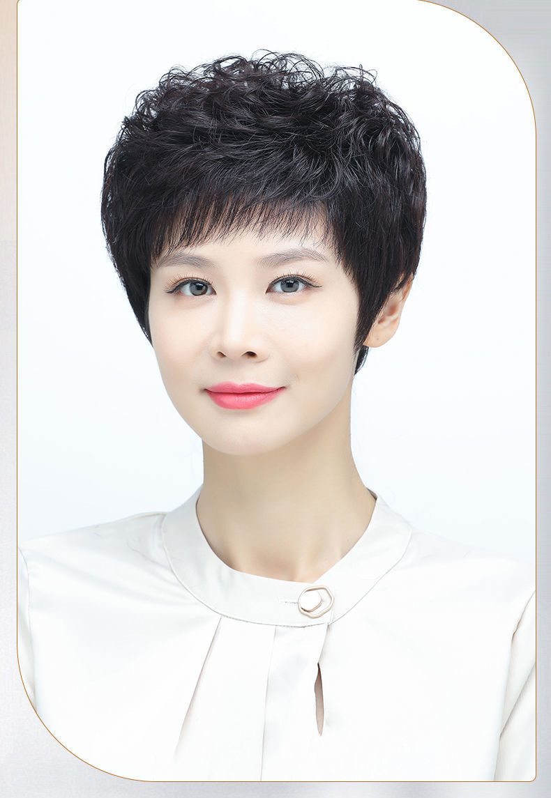 假发女短发中老年短卷发自然蓬松遮盖白发妈妈全头套现货批发