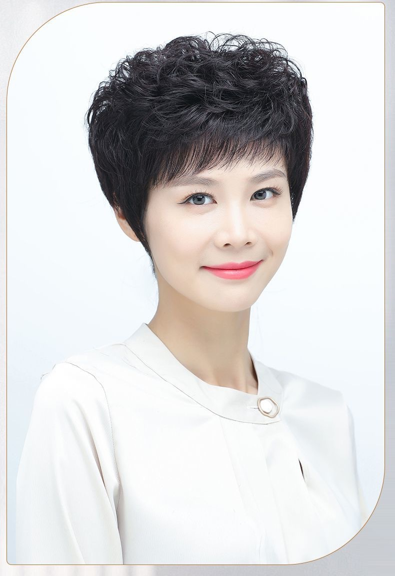 假发女短发中老年短卷发自然蓬松遮盖白发妈妈全头套现货批发