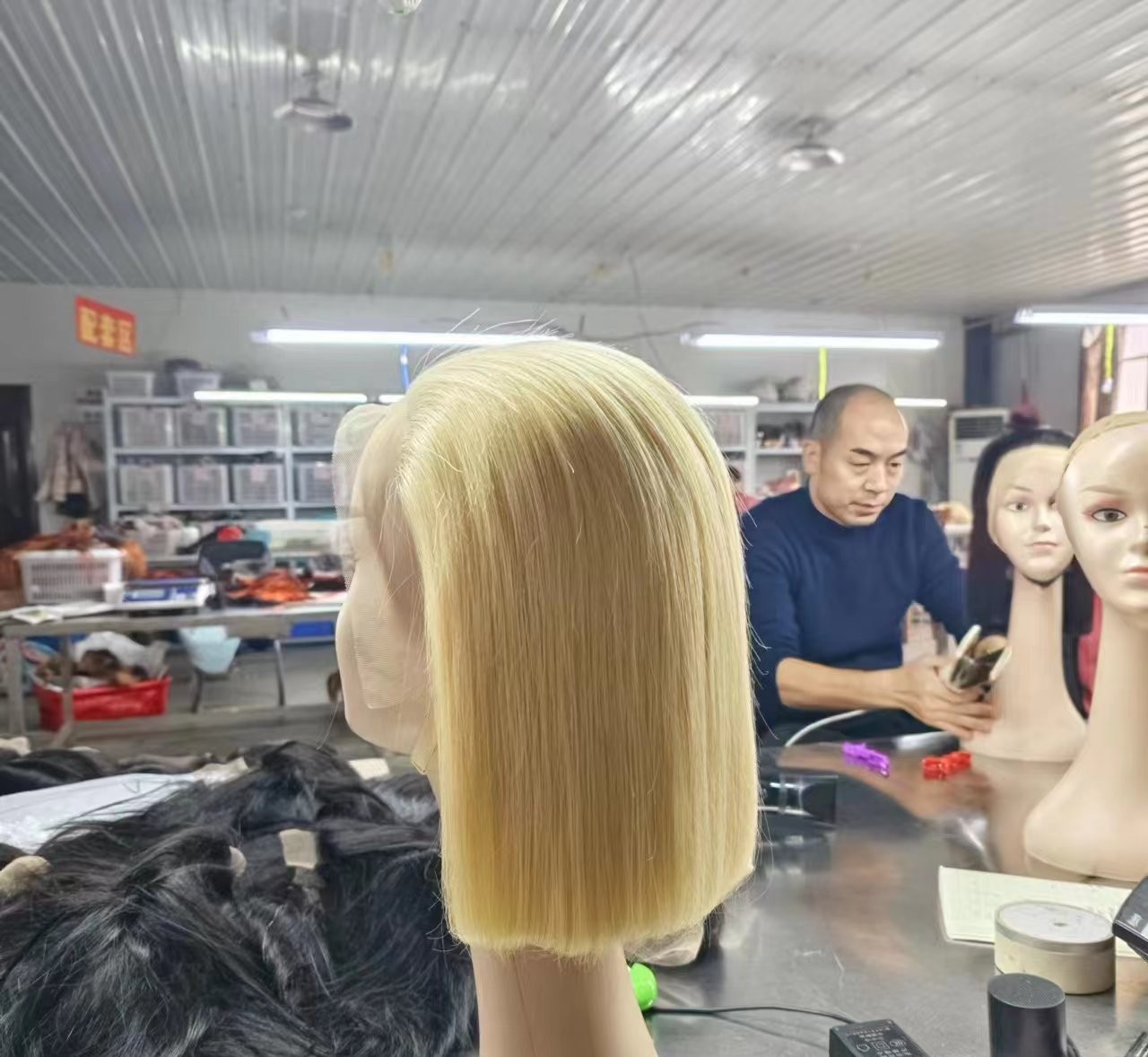 613浅白金色前蕾丝真人假发短发波波头整顶全头套可烫染随意分缝