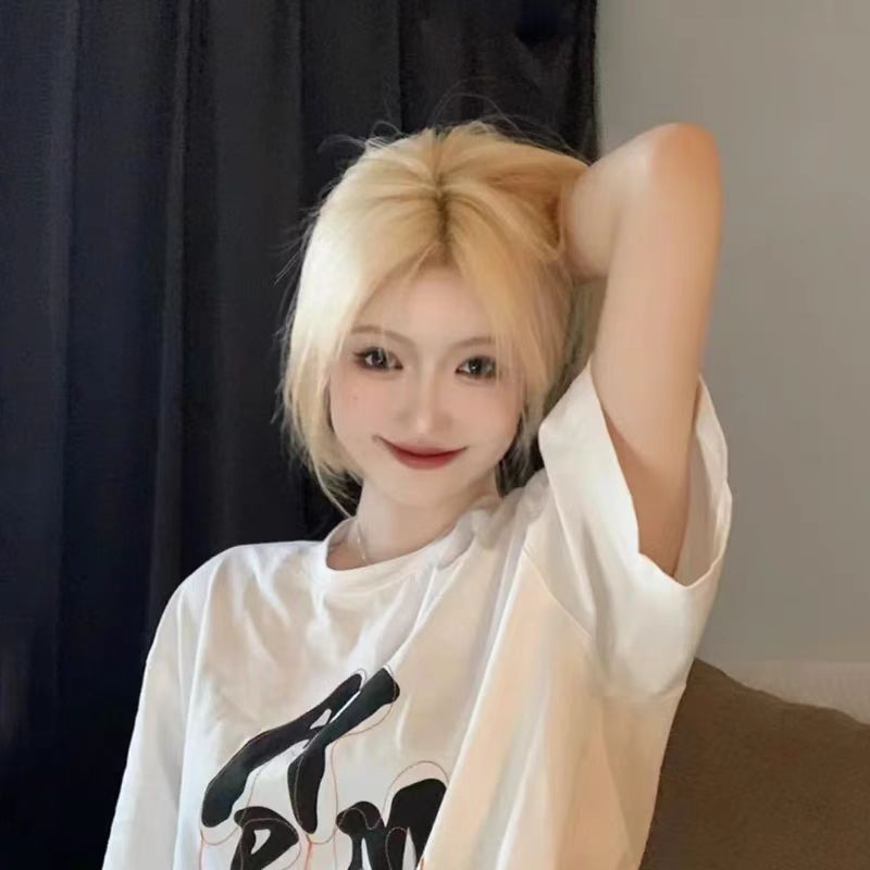 613浅白金色前蕾丝真人假发短发波波头整顶全头套可烫染随意分缝