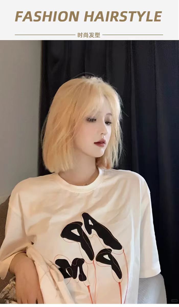 613浅白金色前蕾丝真人假发短发波波头整顶全头套可烫染随意分缝