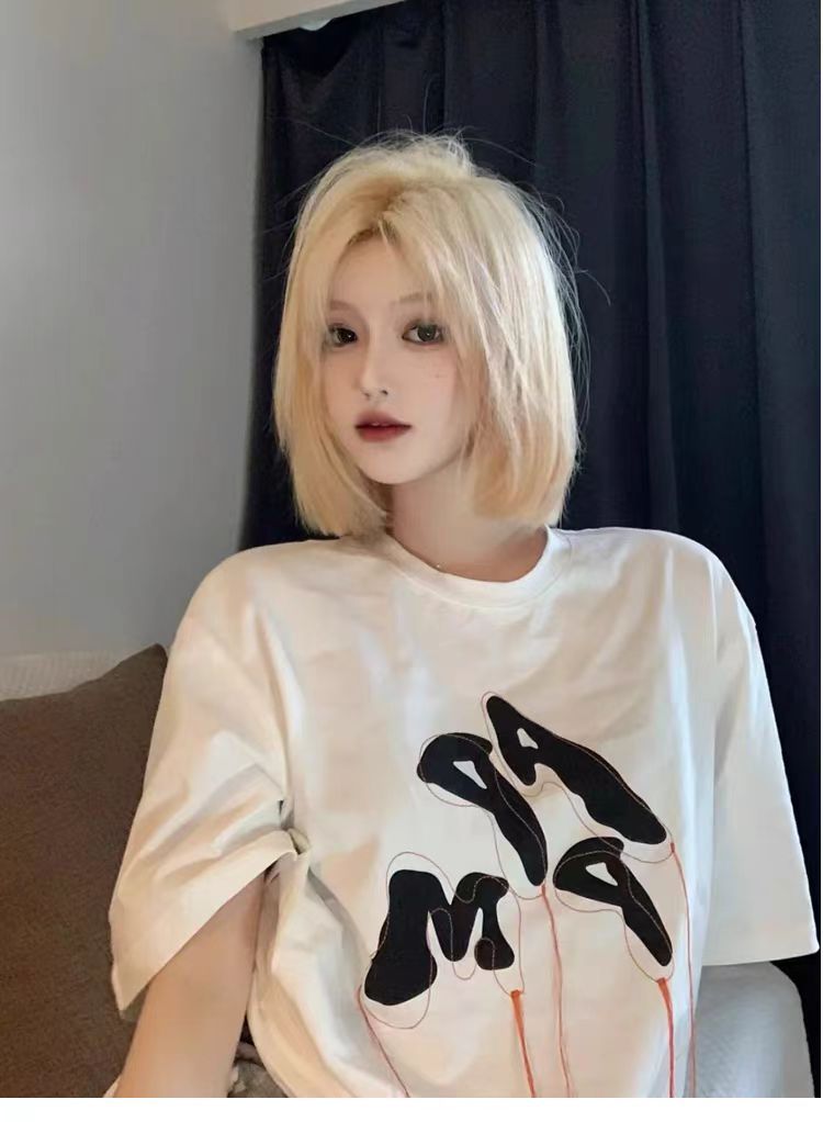 613浅白金色前蕾丝真人假发短发波波头整顶全头套可烫染随意分缝