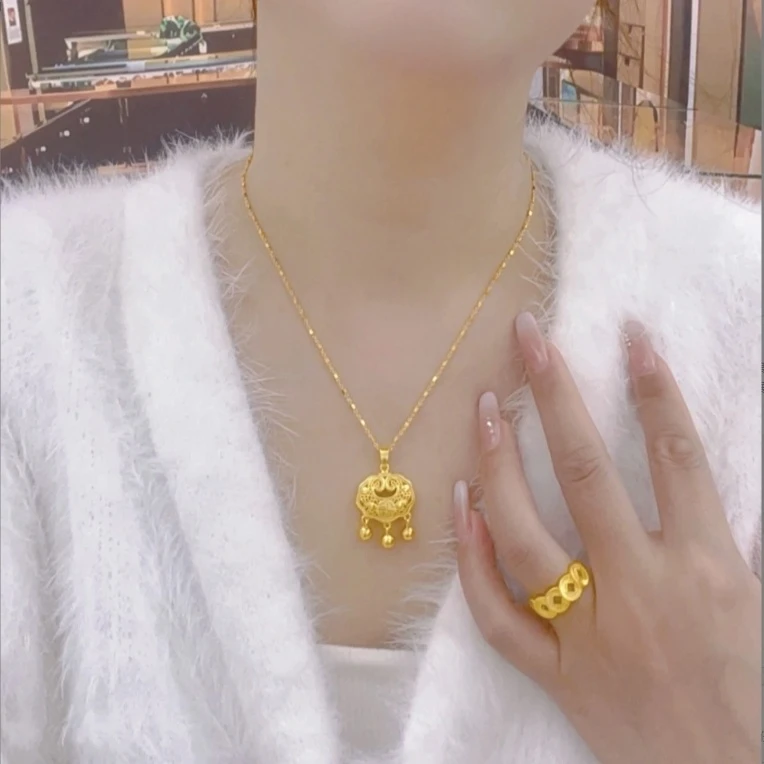 銅合金項鏈 輕奢平安鎖流蘇項鏈氣質高級感頸鏈時尚個性鎖骨鏈