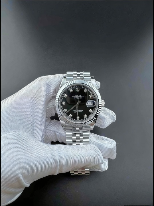 CLEANクリーン工場 ROLEXロレックスデイトジ ャスト126334 41mmダイヤモンド入りブラック文 字盤 フルーテッドベゼル ジュビリープレスレット 1:1精度