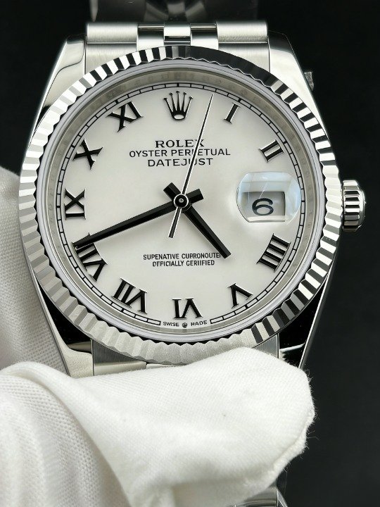 CLEANクリーン工場 ROLEXロレックスデイトジ ャスト126234 36mmホワイトローマ数字文字盤 フ ルーテッドベゼル  ジュビリープレスレット 1:1精 度