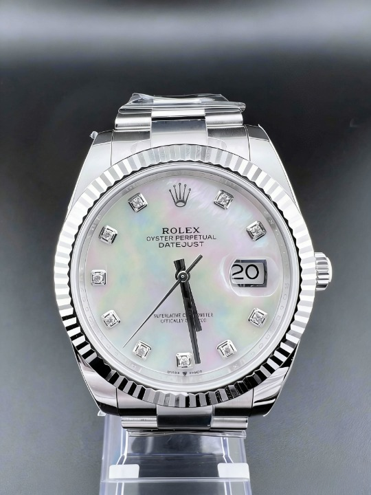 CLEANクリーン工場 ROLEXロレックスデイトジ ャスト126334 41mmホワイトマザーオブパールダ イヤモンド入り文字盤 フルーテッドベゼル オイス タープレスレット 1:1精度