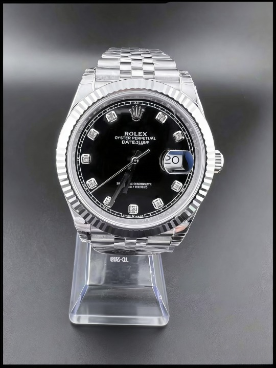CLEANクリーン工場 ROLEXロレックスデイトジ ャスト126334 41mmダイヤモンド入りブラック文 字盤 フルーテッドベゼル ジュビリープレスレット 1:1精度