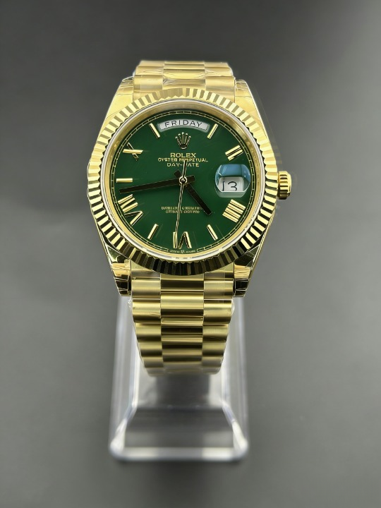 CLEANクリーン工場 ROLEXロレックスデイデイデイ ト  イエローゴールド228238 グリーン文 40mm 字盤 フルーテッドベゼル プレジデントプレスレッ 1:1精度