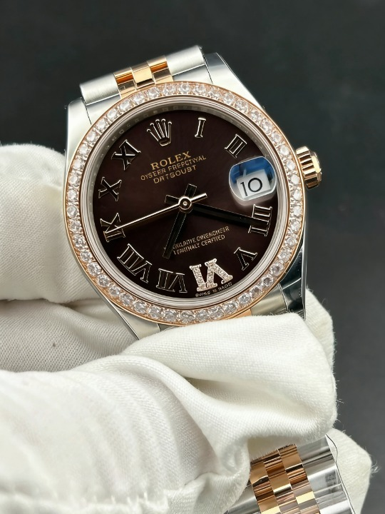 CLEANクリーン工場 ROLEXロレックスレディデ イトジャスト  コンビローズゴールド278271 31m mローマン目盛り チョコレートプラウン文字盤 ダイヤモンドベゼル ジュビリープレスレット 1:1 精度