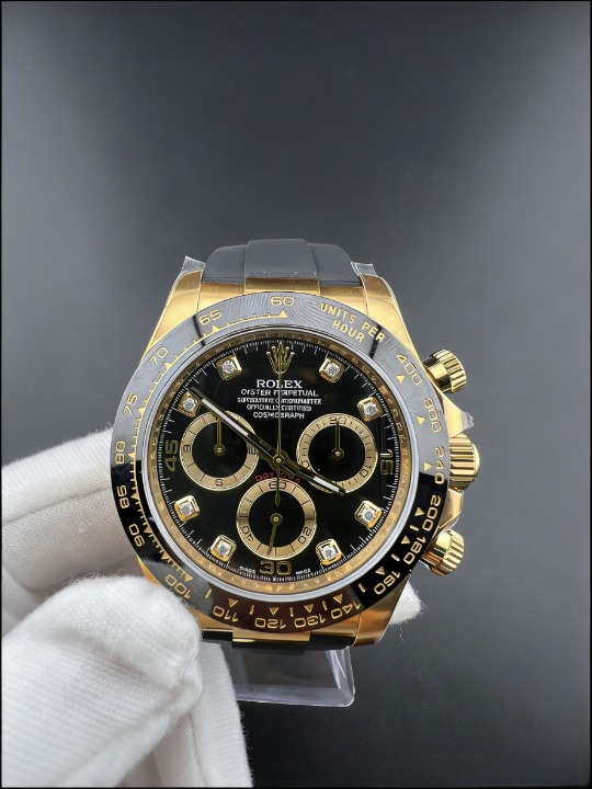 CLEANクリーン工場ROLEXロレックス デイトナ 116518LN ゴールド ダイヤモンド目盛り ブラッ ク文字盤 ラバーベルト cal.4130 1:1精度