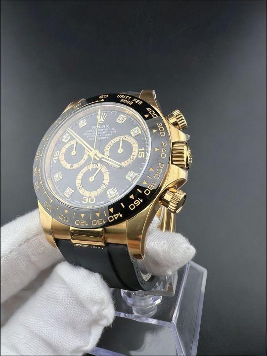 CLEANクリーン工場ROLEXロレックス デイトナ 116518LN ゴールド ダイヤモンド目盛り ブラッ ク文字盤 ラバーベルト cal.4130 1:1精度