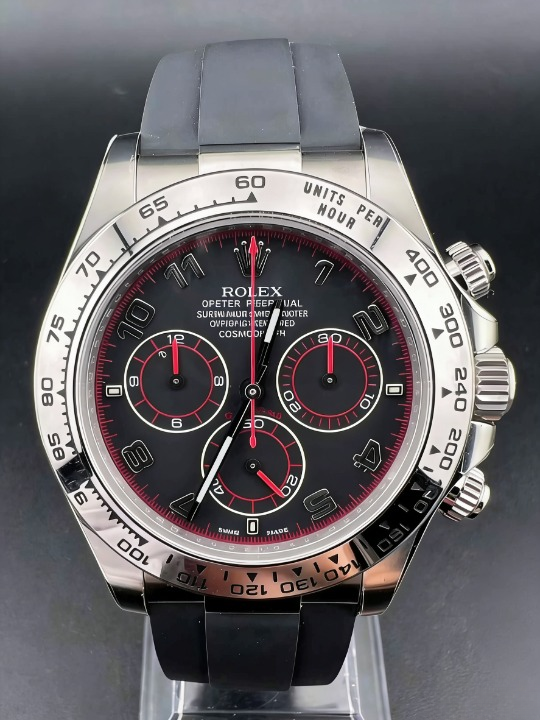 CLEANクリーン工場ROLEXロレックスデイトナ 116519赤針ブラック文字盤 ホワイトゴールド cal.4130 1:1精度