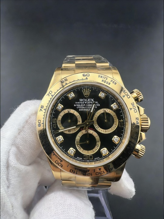 CLEANクリーン工場ROLEXロレックス デイトナ 116508 イエローゴールド ダイヤモンドインデッ クス ブラック文字盤 cal.41301:1精度