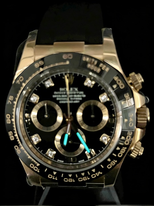 CLEANクリーン工場ROLEXロレックス デイトナ 116518LN ゴールド ダイヤモンド目盛り ブラッ ク文字盤 ラバーベルト cal.4130 1:1精度