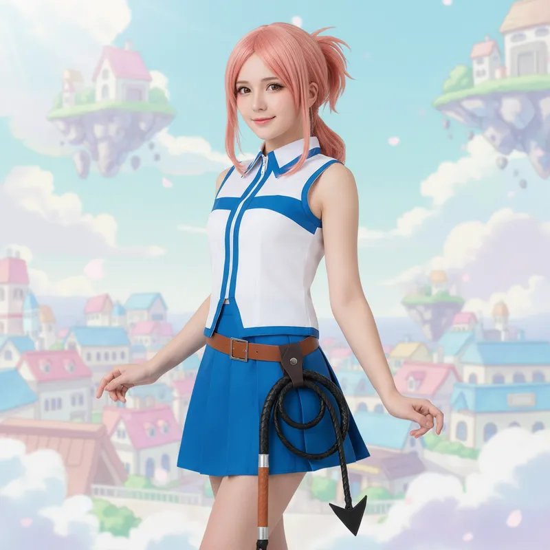 Fairy Tail Lucy Heartfilia Cosplay Classic Full White Dress Set with Belt and Whip