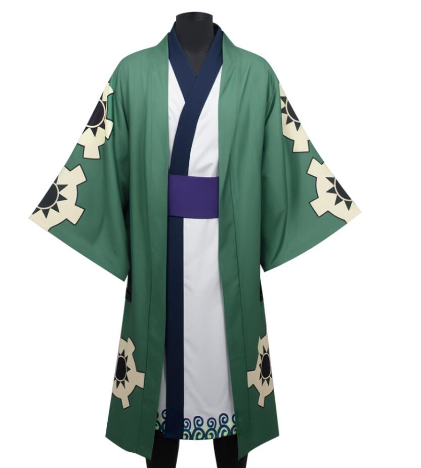 Anime Cosplay Roronoa Zoro Costume Mens Womens Cloak Coat Belt Suit Kimono Bath Rope Halloween Outfit