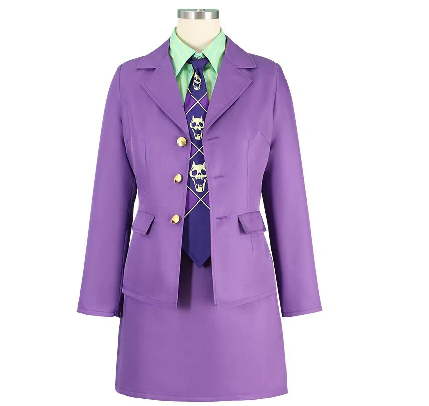 Anime Womens Cosplay Kira Yoshikage Cosplay Costume Purple Style Female Coat Shirt Skirt Pants Sailor Dress Suit Halloween