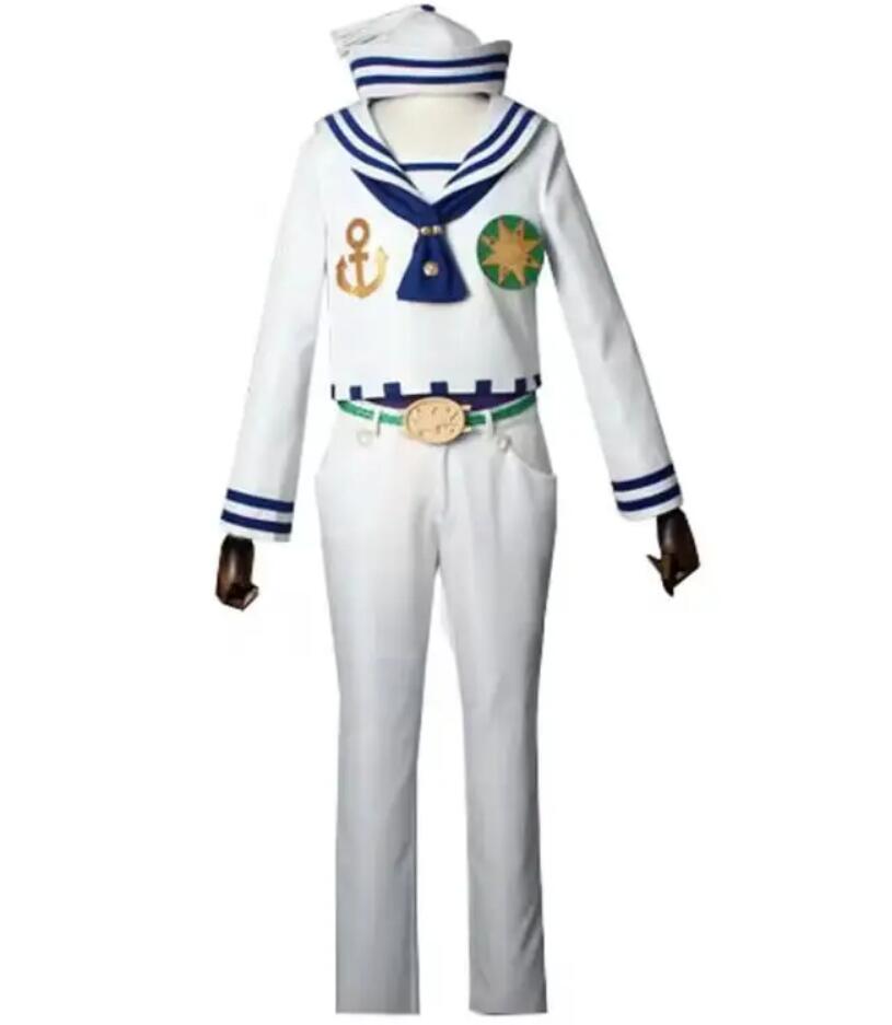 Anime Higashikata Josuke Cosplay Costume Mens Suit White Army Uniform Coat Pants Belt Hat Tie Halloween Christmas Outfit
