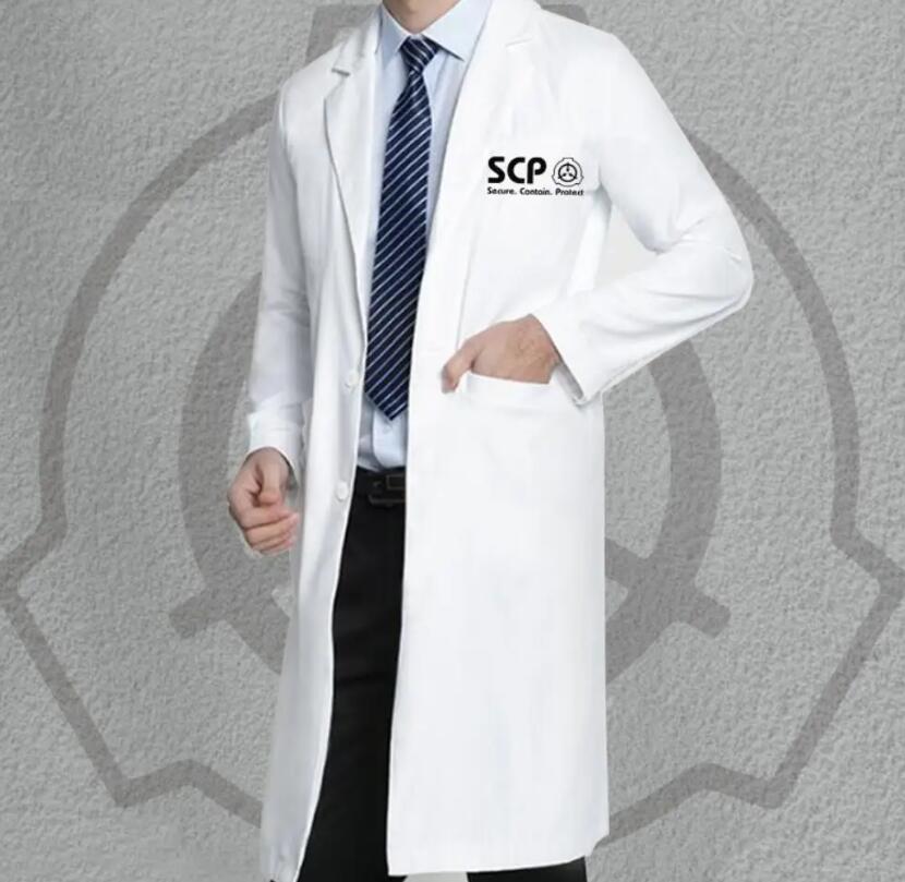 Anime SCP Cosplay Special Containment Procedures Costume White Cloak Jacket Strech Coat Doctor Long Jacket Mens Womens Coat