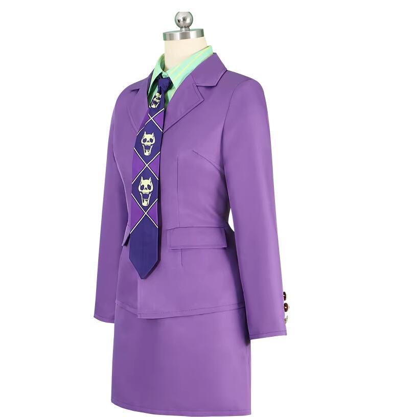 Anime Womens Cosplay Kira Yoshikage Cosplay Costume Purple Style Female Coat Shirt Skirt Pants Sailor Dress Suit Halloween