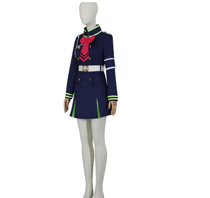 Anime Shinoa Hiiragi Cosplay Costume Sailor Dress School Uniform Womens Suit Coat Skirt Belt Bows Halloween