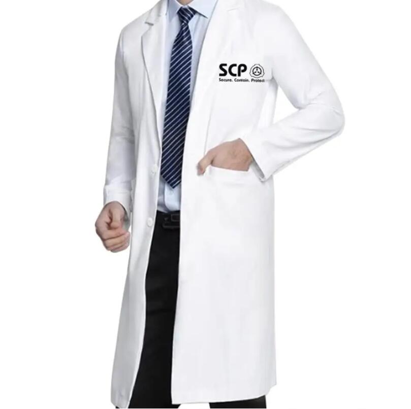 Anime SCP Cosplay Special Containment Procedures Costume White Cloak Jacket Strech Coat Doctor Long Jacket Mens Womens Coat