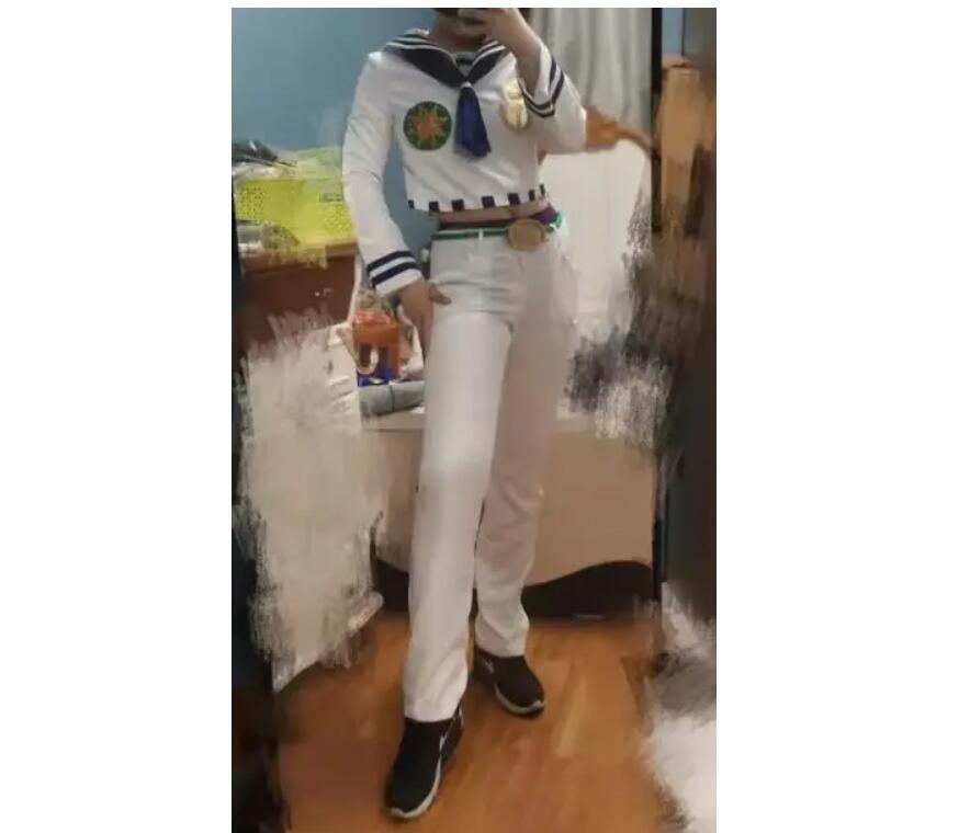 Anime Higashikata Josuke Cosplay Costume Mens Suit White Army Uniform Coat Pants Belt Hat Tie Halloween Christmas Outfit