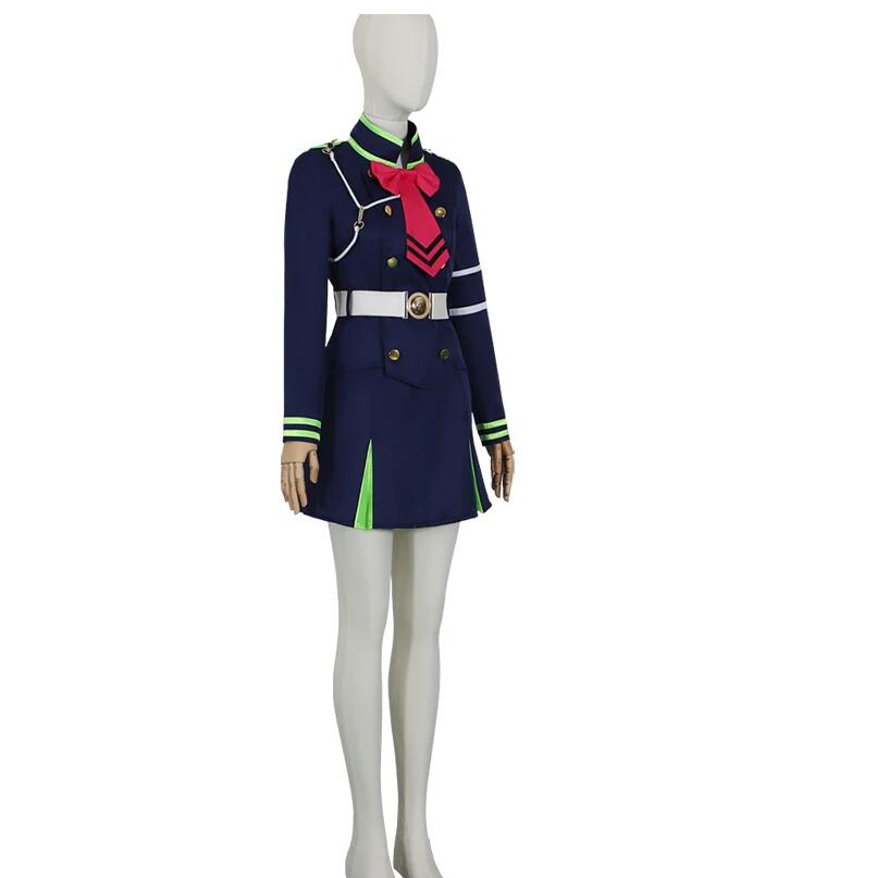 Anime Shinoa Hiiragi Cosplay Costume Sailor Dress School Uniform Womens Suit Coat Skirt Belt Bows Halloween