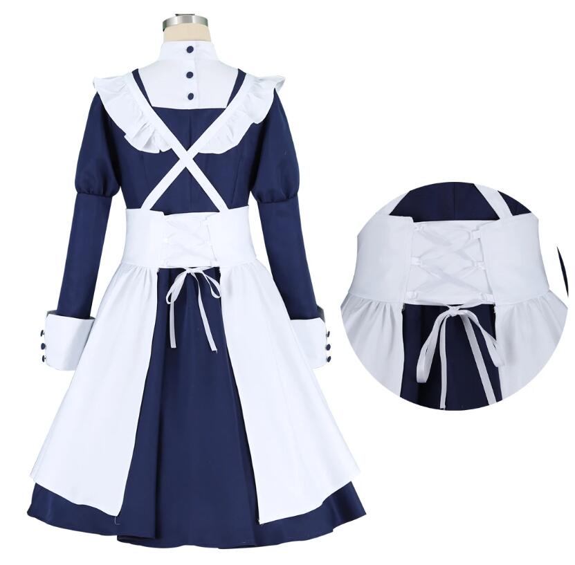 Anime Women's Blue Maid Costume Black Butler Dress Mey Rin Cosplay Party Dress Outfit