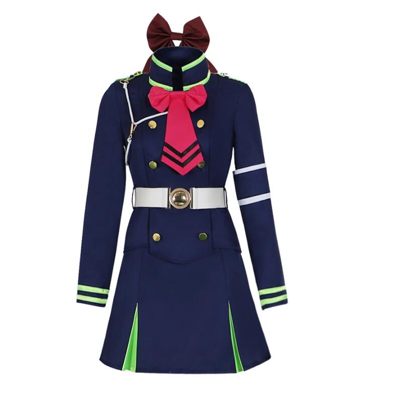 Anime Shinoa Hiiragi Cosplay Costume Sailor Dress School Uniform Womens Suit Coat Skirt Belt Bows Halloween