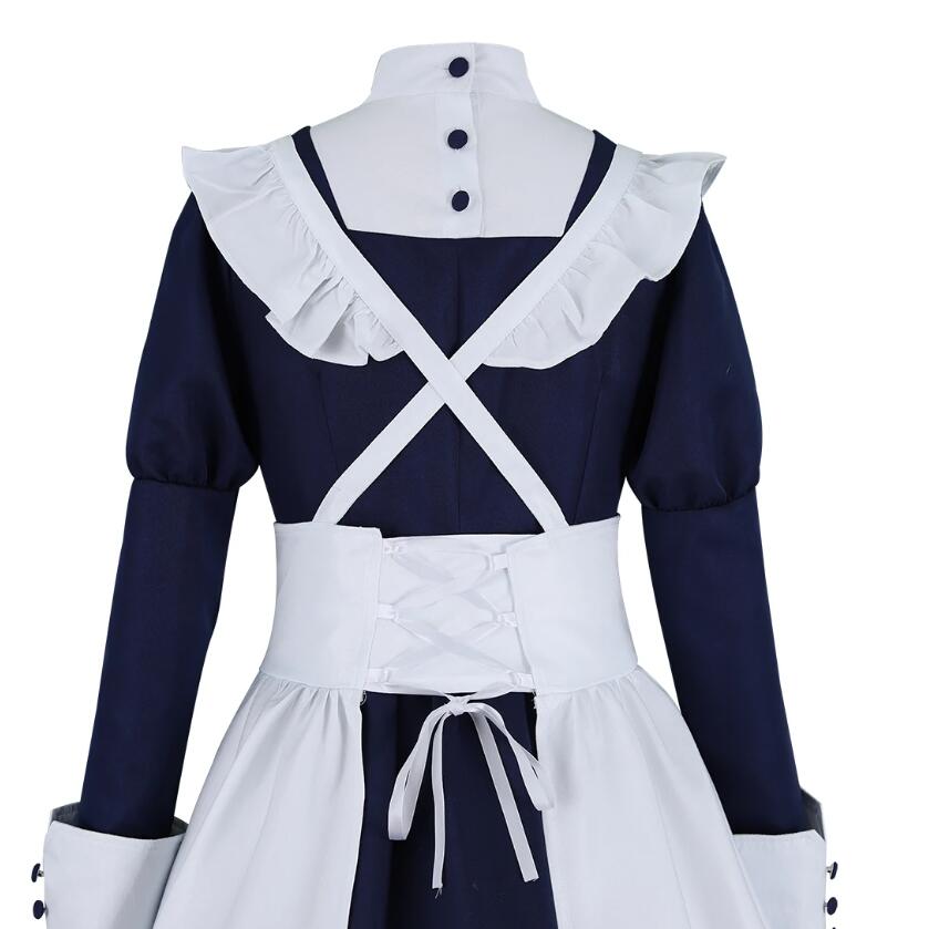 Anime Women's Blue Maid Costume Black Butler Dress Mey Rin Cosplay Party Dress Outfit