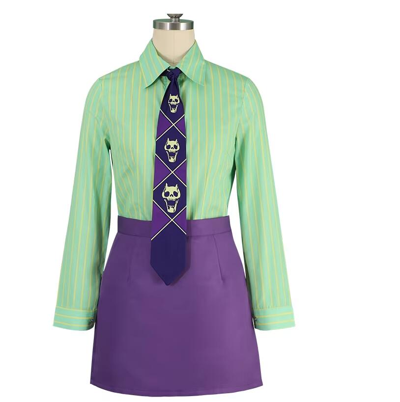 Anime Womens Cosplay Kira Yoshikage Cosplay Costume Purple Style Female Coat Shirt Skirt Pants Sailor Dress Suit Halloween