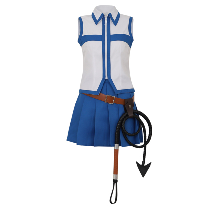 Fairy Tail Lucy Heartfilia Cosplay Classic Full White Dress Set with Belt and Whip