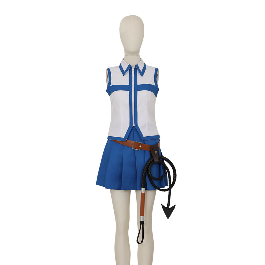 Fairy Tail Lucy Heartfilia Cosplay Classic Full White Dress Set with Belt and Whip