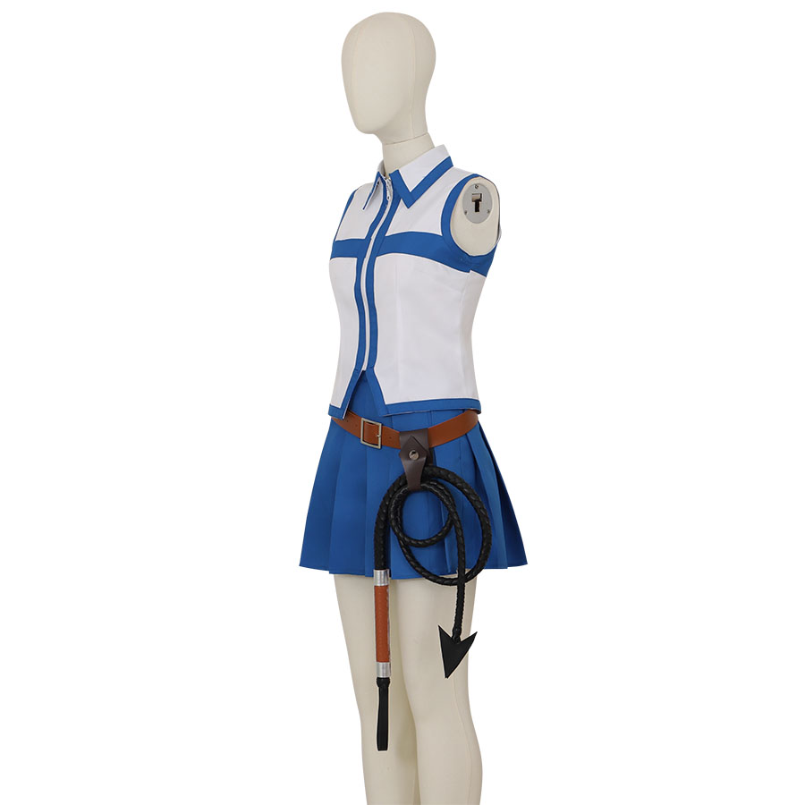 Fairy Tail Lucy Heartfilia Cosplay Classic Full White Dress Set with Belt and Whip