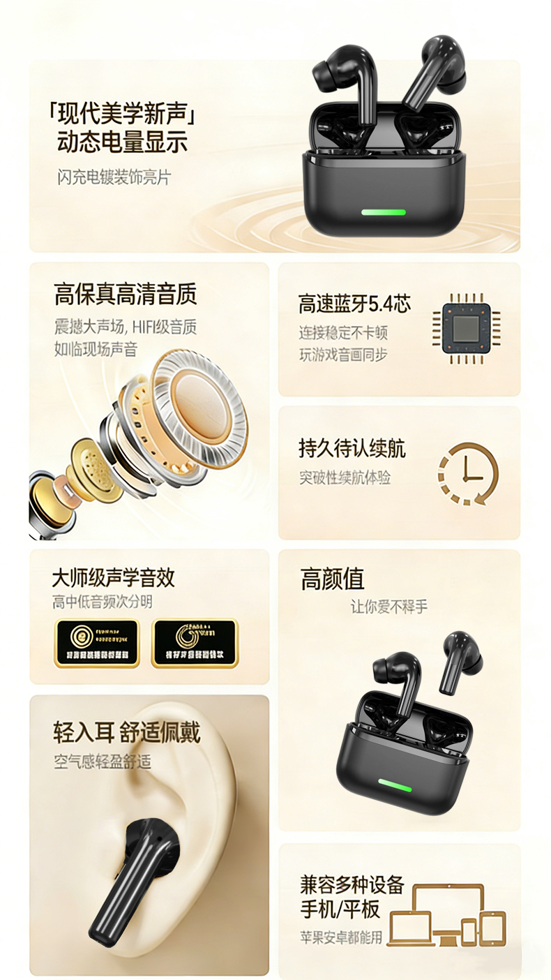 ST69 AI Translation Earphones Cross-border Wireless Bluetooth Headphones Noise Cancellation Gaming Battery Life In-ear Earbuds [Comes with "AI Friend" Software]