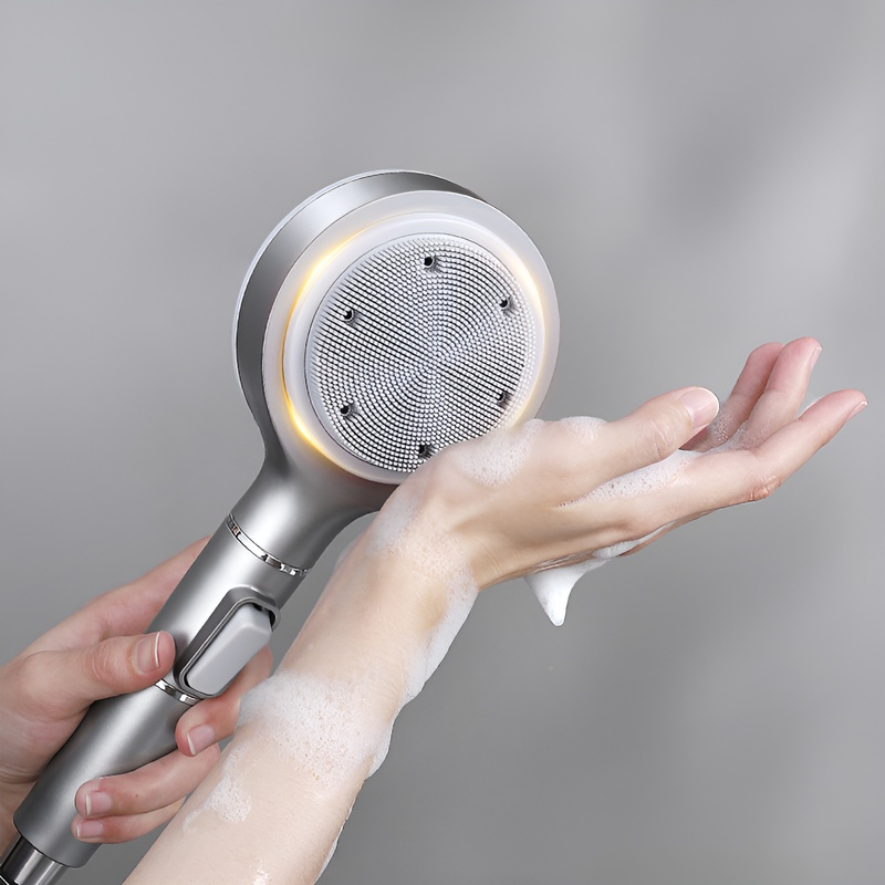 Silicone Back Scrubber Massage Shower Head with Filter and Pressurization