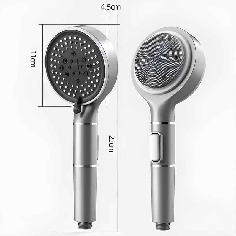 Silicone Back Scrubber Massage Shower Head with Filter and Pressurization