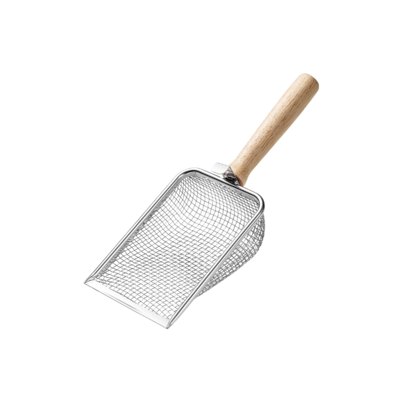  ที่ตักทรายแมวสแตนเลส รูละเอียด พร้อมที่แขวน