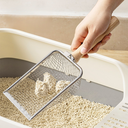  ที่ตักทรายแมวสแตนเลส รูละเอียด พร้อมที่แขวน