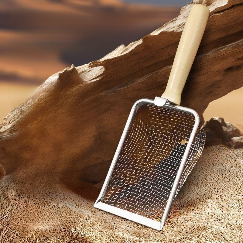  ที่ตักทรายแมวสแตนเลส รูละเอียด พร้อมที่แขวน