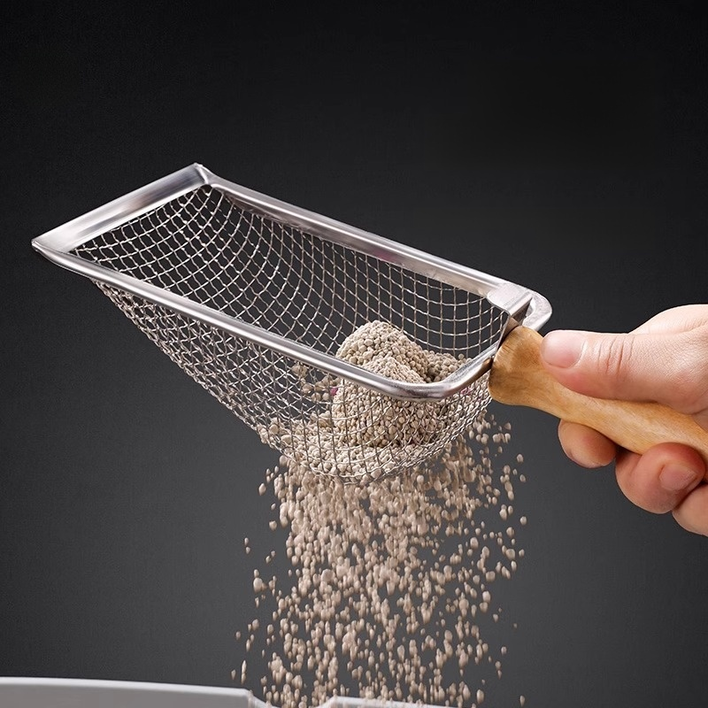  ที่ตักทรายแมวสแตนเลส รูละเอียด พร้อมที่แขวน