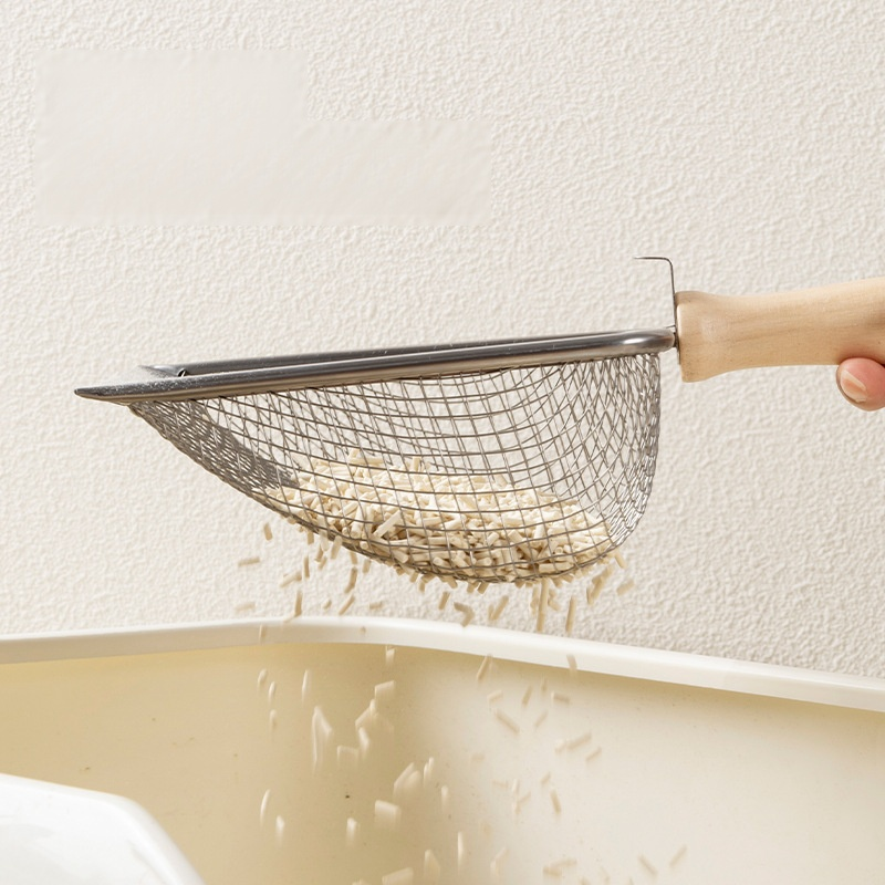  ที่ตักทรายแมวสแตนเลส รูละเอียด พร้อมที่แขวน