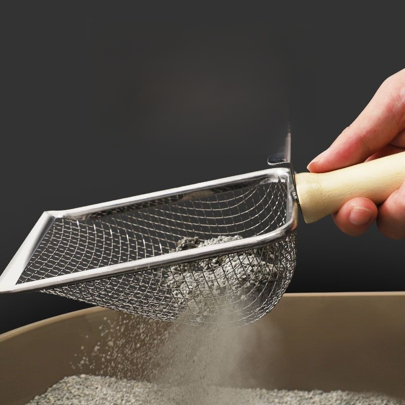  ที่ตักทรายแมวสแตนเลส รูละเอียด พร้อมที่แขวน