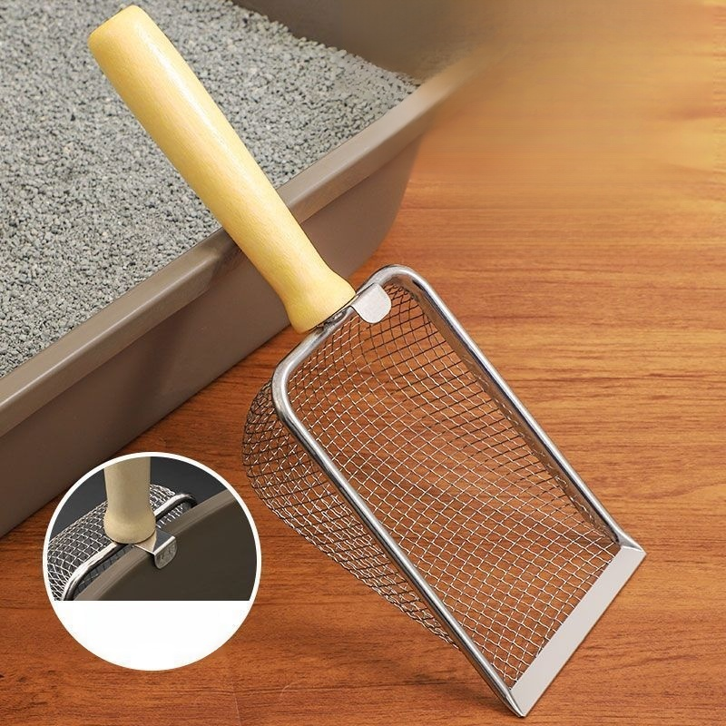  ที่ตักทรายแมวสแตนเลส รูละเอียด พร้อมที่แขวน