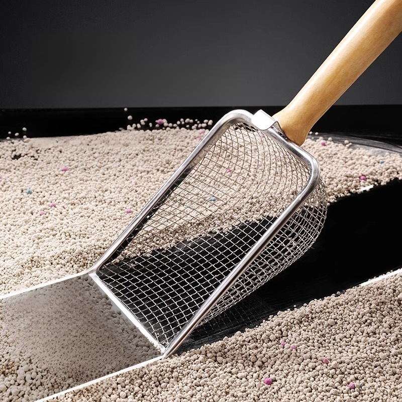  ที่ตักทรายแมวสแตนเลส รูละเอียด พร้อมที่แขวน