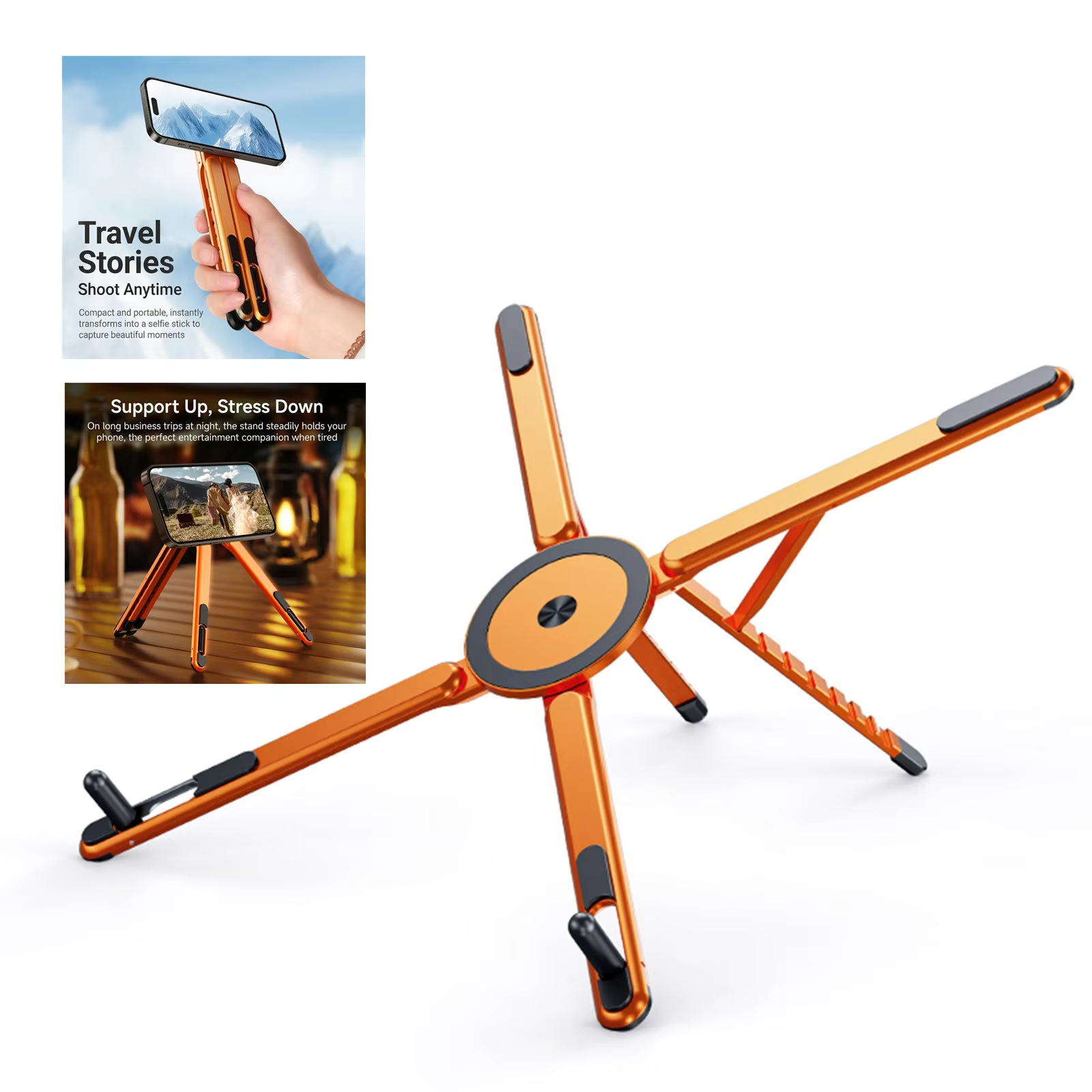 4in1 Portable Magnetic Phone Stand Aluminum Selfie Stick Tripod for Smartphones Foldable Desktop Holder for phone Tablet Laptop