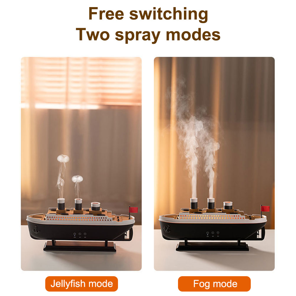 300 مللي تيتانيك نموذج باخرة الهواء المرطب زيت طبيعي الناشر قنديل البحر الدخان الدائري رذاذ ناشر رائحة ضوء الليل للمنزل