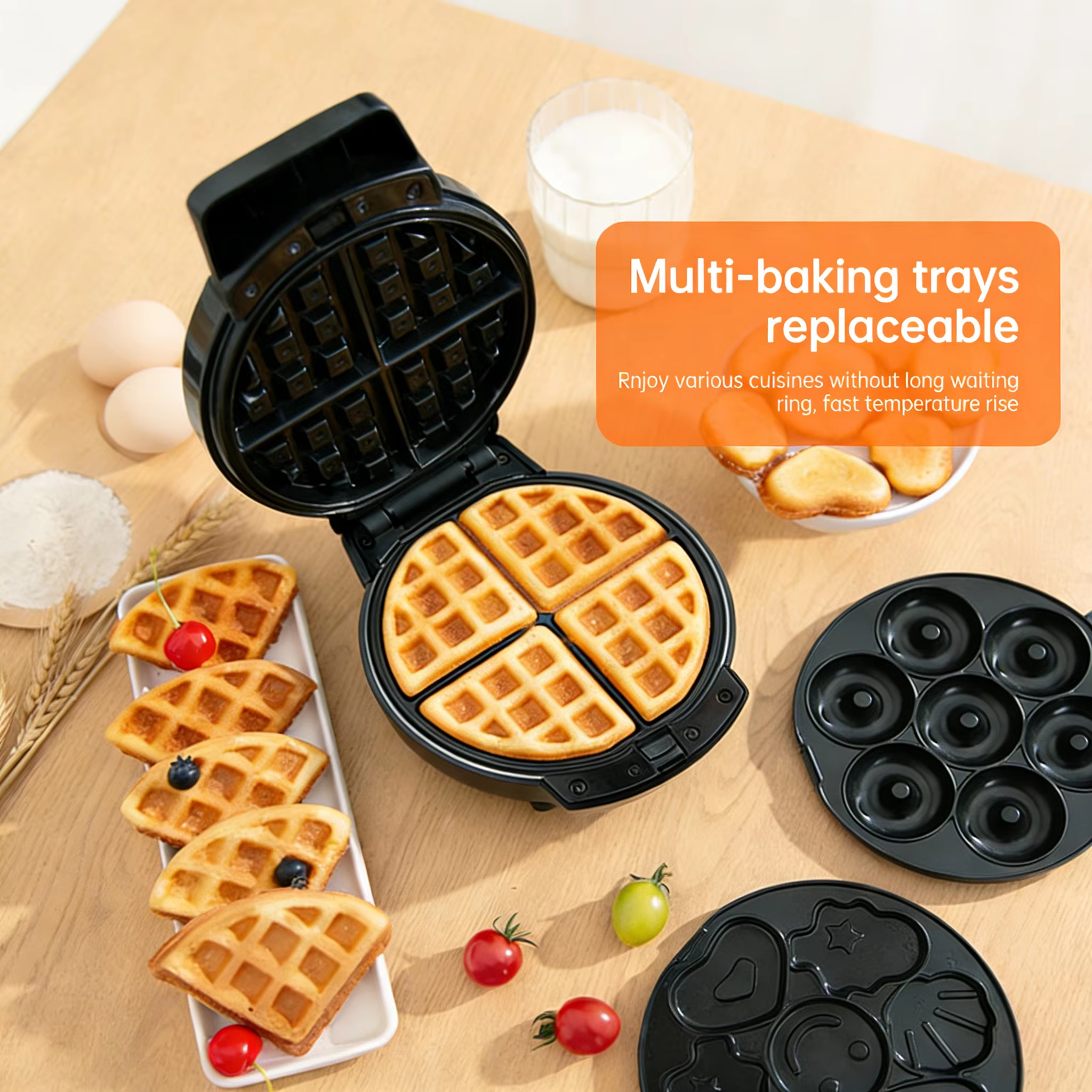 صانعة إفطار قابلة للفصل 3 في 1، صينية كهربائية صغيرة لصنع سندويشات الوافل للخبز المنزلي (خصم 20% عند الطلب)