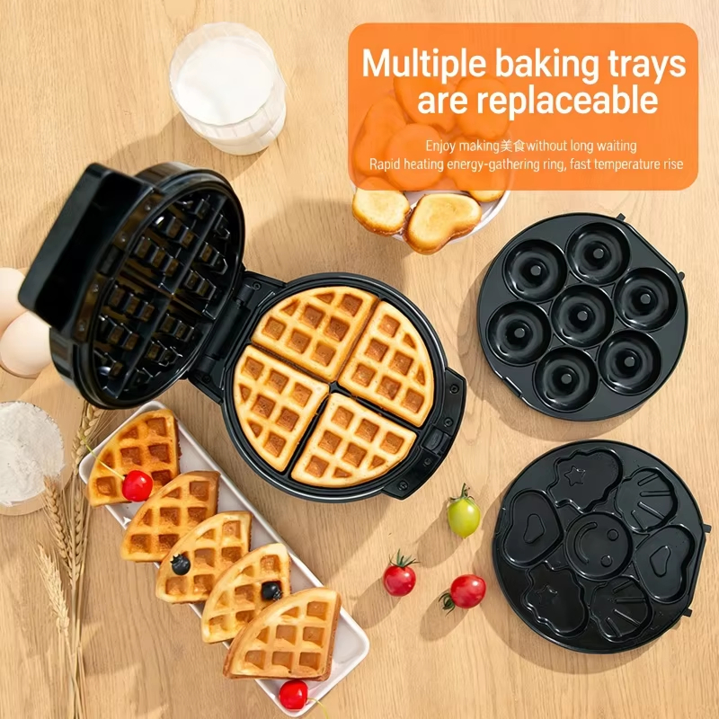 صانعة إفطار قابلة للفصل 3 في 1، صينية كهربائية صغيرة لصنع سندويشات الوافل للخبز المنزلي (خصم 20% عند الطلب)